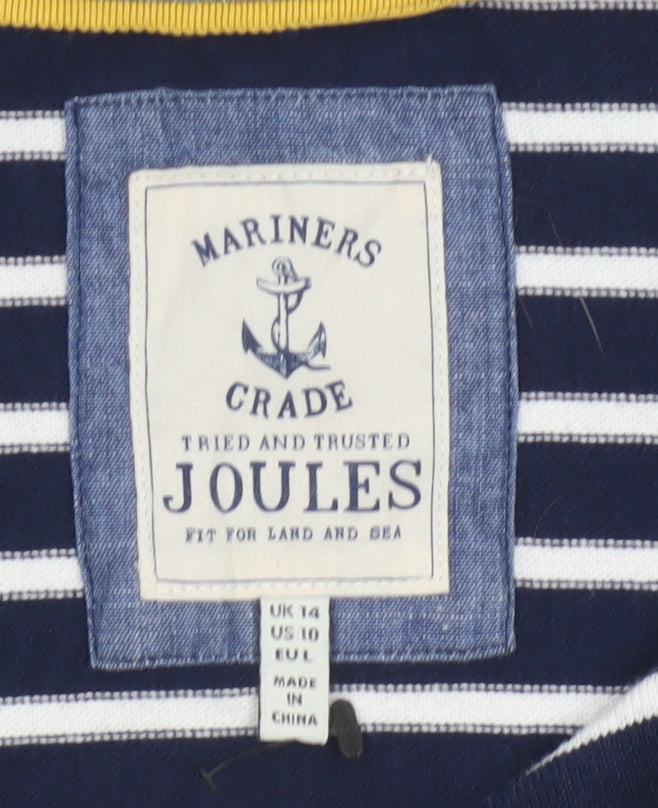 Joules Women Blue White Striped Shift Dress Size 14 Cotton 3/4 Sleeve