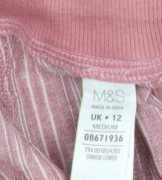 Marks and Spencer Women Pink Striped Linen Wide-Leg Trousers Size 12