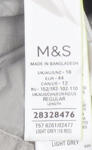 Marks and Spencer Women Light Grey Cargo Trousers Size 16 Regular Cotton Blend