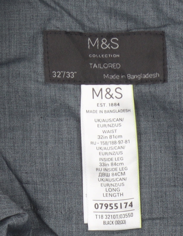 Marks and Spencer Men's Black 32x33 Tailored Dress Trousers