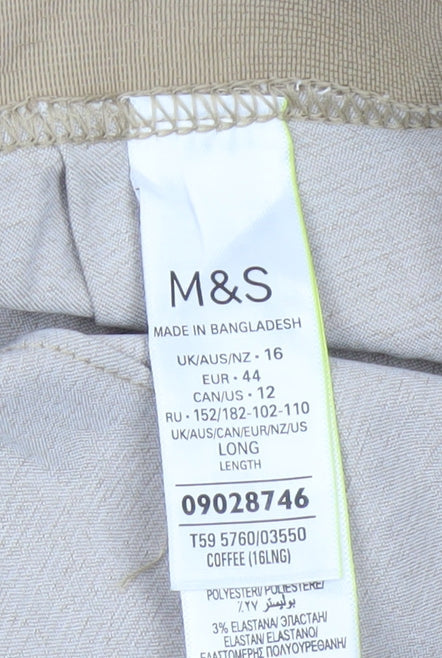 Marks and Spencer Women Beige Chino Trousers Size 16 Long Cotton Blend