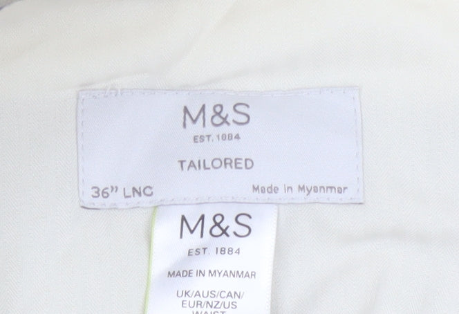 Marks and Spencer Men's Beige Linen Blend Tailored Chino Trousers 36L