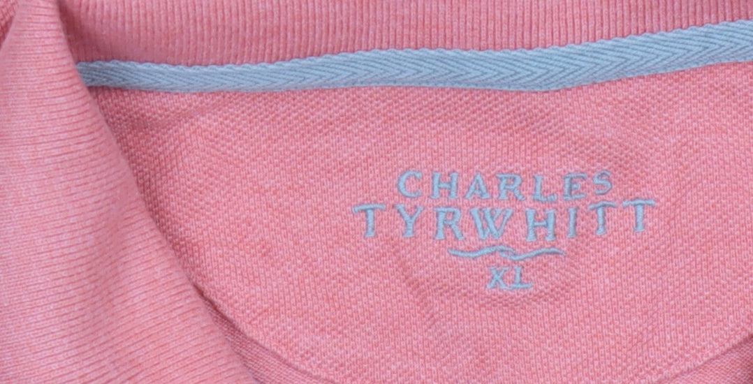 Charles Tyrwhitt Men's Pink Cotton Polo Shirt XL Regular Fit