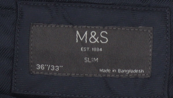 Marks and Spencer Men's Blue Slim Fit Chino Trousers 36/33