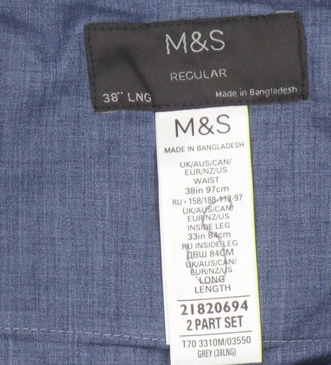 Marks and Spencer Men's Grey Regular Fit 38L Formal Trousers