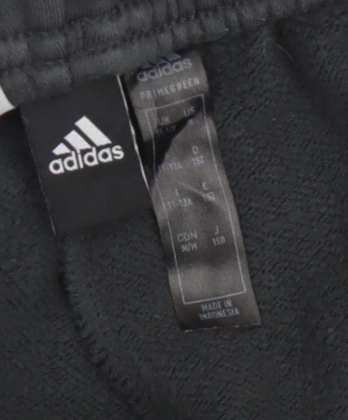 Adidas Boys Black Jogger Trousers 11-12 Years with Orange Stripe
