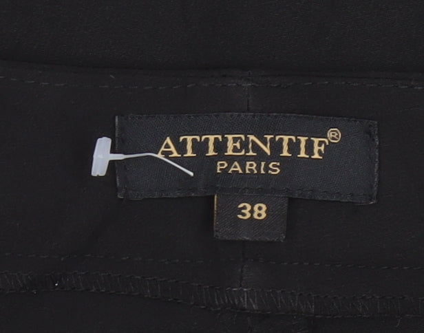 Attentif Paris Women's Black Straight Leg Satin Trim Trousers Size 10