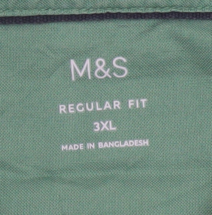 Marks and Spencer Men's Green Regular Fit 3XL Cotton Button-Up Shirt