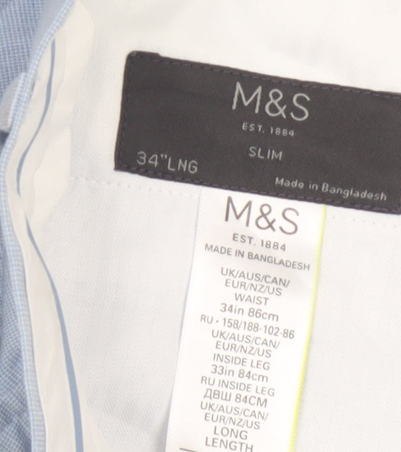 Marks and Spencer Men's Blue Slim Fit Dress Pants 34L