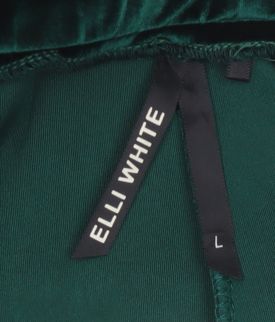 Elli White Womens Green Velvet Wide-Leg Trousers Size L