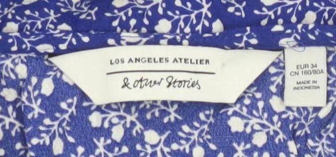 & Other Stories Women Blue Floral Viscose A-Line Midi Dress Size 6