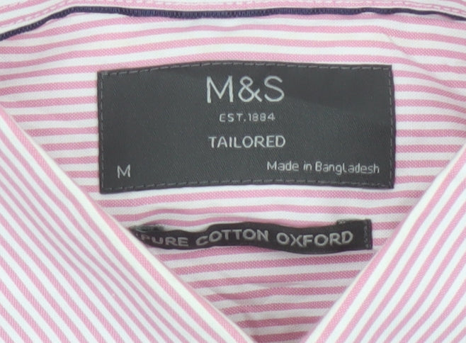 Marks and Spencer Men’s Pink Striped Tailored Cotton Oxford Shirt M