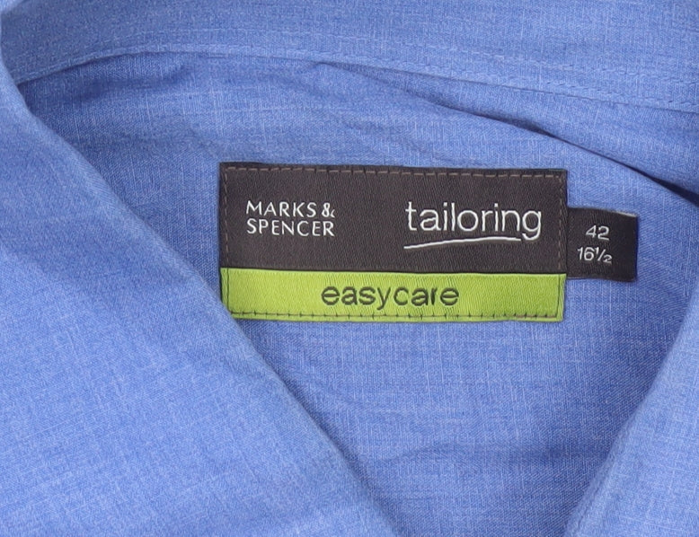 Marks and Spencer Blue Easy Care Long Sleeve Shirt Men's 16.5in 42in
