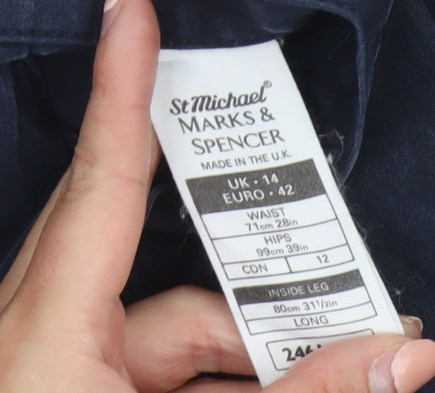 Marks and Spencer Women Dark Navy 14L Wide-Leg Trousers Lyocell Blend