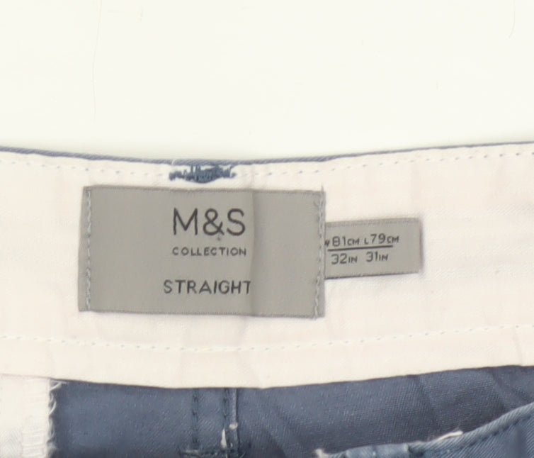 Marks and Spencer Men's Blue Chino Trousers 32W 31L Straight Fit