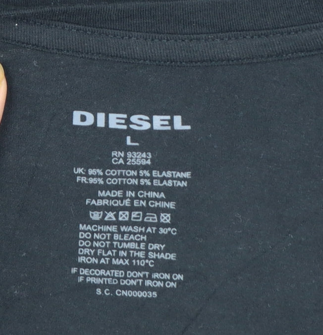 Diesel Men's Black Crew Neck Short Sleeve Cotton Blend T-Shirt Size L