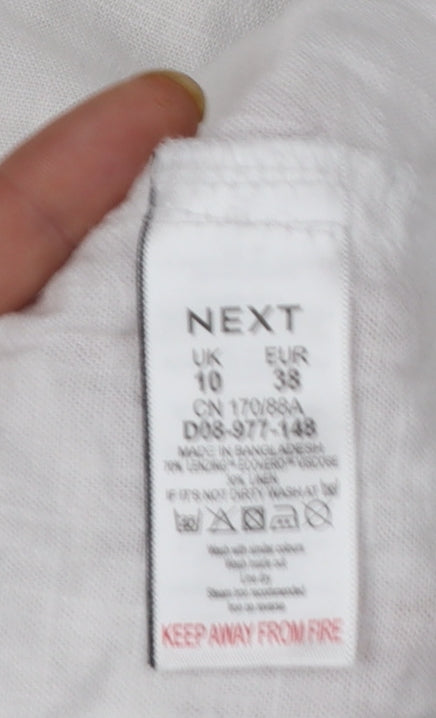 Next Women White Linen Blend Ruffle Sleeveless Shift Dress Size 10