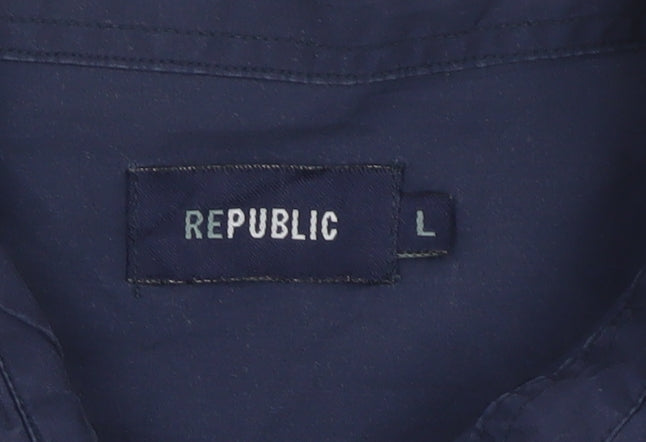 Republic Men's Blue Short Sleeve Cotton Button-Up Shirt L