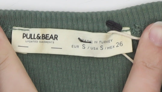 Pull & Bear Women Green S Ribbed Tank Dress Cotton Blend