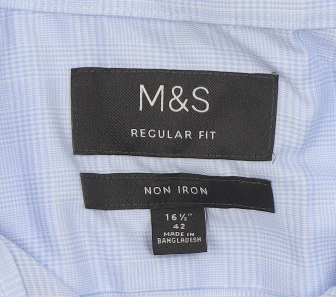 Marks and Spencer Men’s Blue Regular Fit Non-Iron Long Sleeve Dress Shirt 42cm