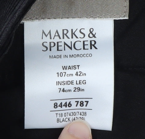 Marks and Spencer Womens Black Corduroy Straight Trousers Size 42in Waist