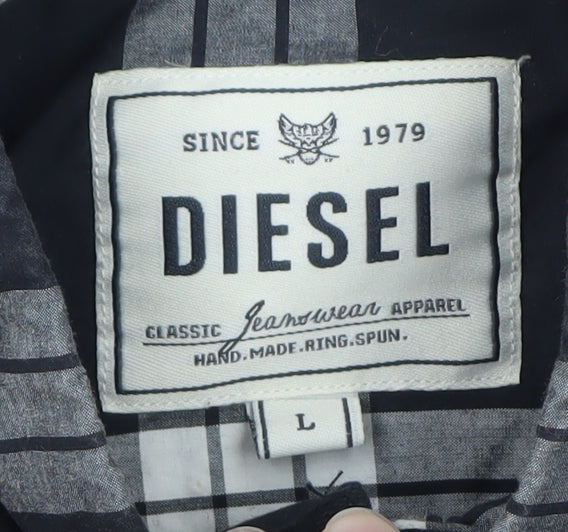 Diesel Men's Black Checked Long Sleeve Button-Up Shirt Size L