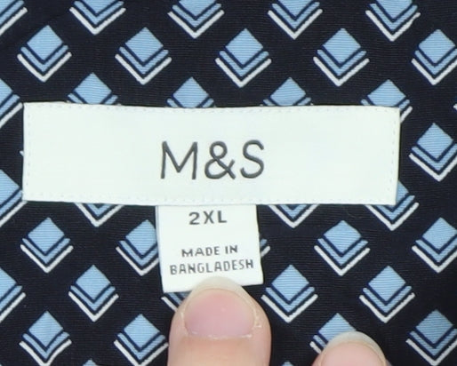 Marks and Spencer Men's Blue Geometric Short Sleeve 2XL Dress Shirt