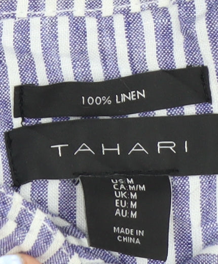 Tahari Womens Blue Striped Linen Shirt Dress Medium