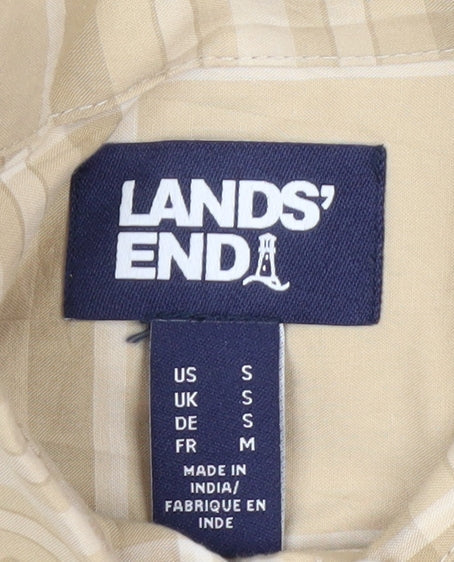 Lands' End Men's Beige Check Button-Up Cotton Shirt M