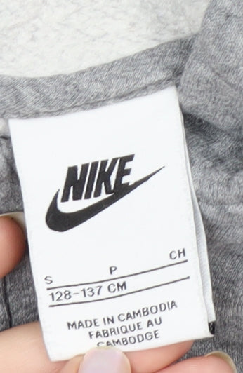 Nike Boys Grey Full Zip Hoodie Small 128-137cm Cotton Blend
