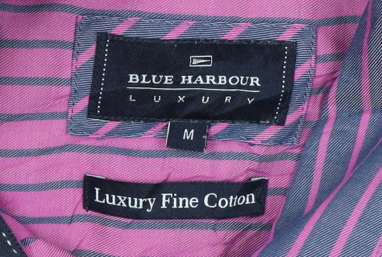 Blue Harbour Men's Blue Striped Short Sleeve Cotton Button-Up Shirt M