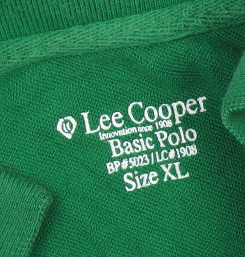 Lee Cooper Men's Green Striped Short Sleeve Collared Polo Shirt XL