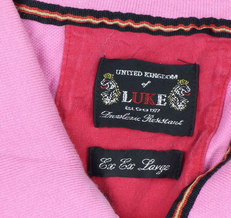 Luke Men's Pink 3XL Button-Down Collared Cotton Polo Shirt