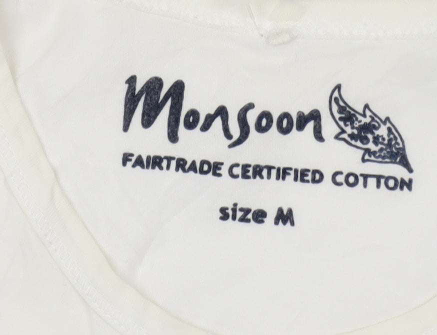 Monsoon Womens White Floral Short Sleeve T-Shirt M Fairtrade Cotton