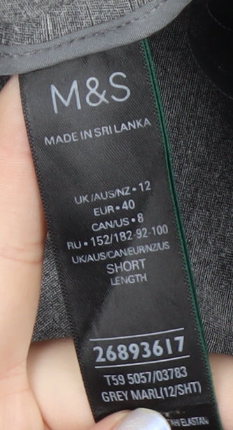 Marks and Spencer Women's Grey Marl Trousers Size 12 Short Stretch