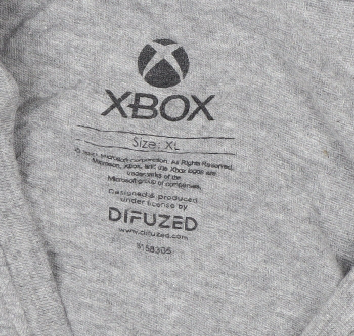 Difuzed Mens Grey Xbox Graphic T-Shirt XL Cotton Crew Neck Gamer Tee