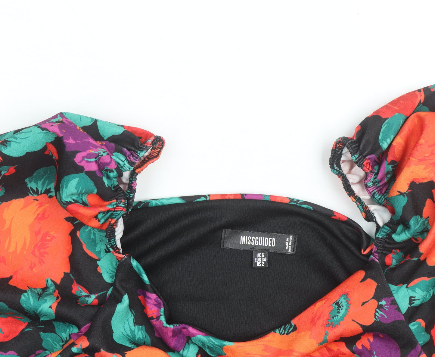 Missguided Women’s Multicoloured Floral Puff Sleeve Cropped Blouse UK 6