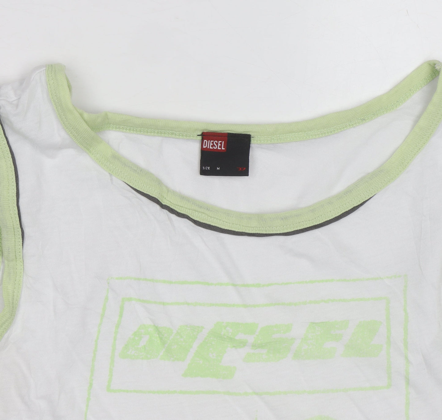 Diesel Men's White Sleeveless Graphic Print T-Shirt Size M