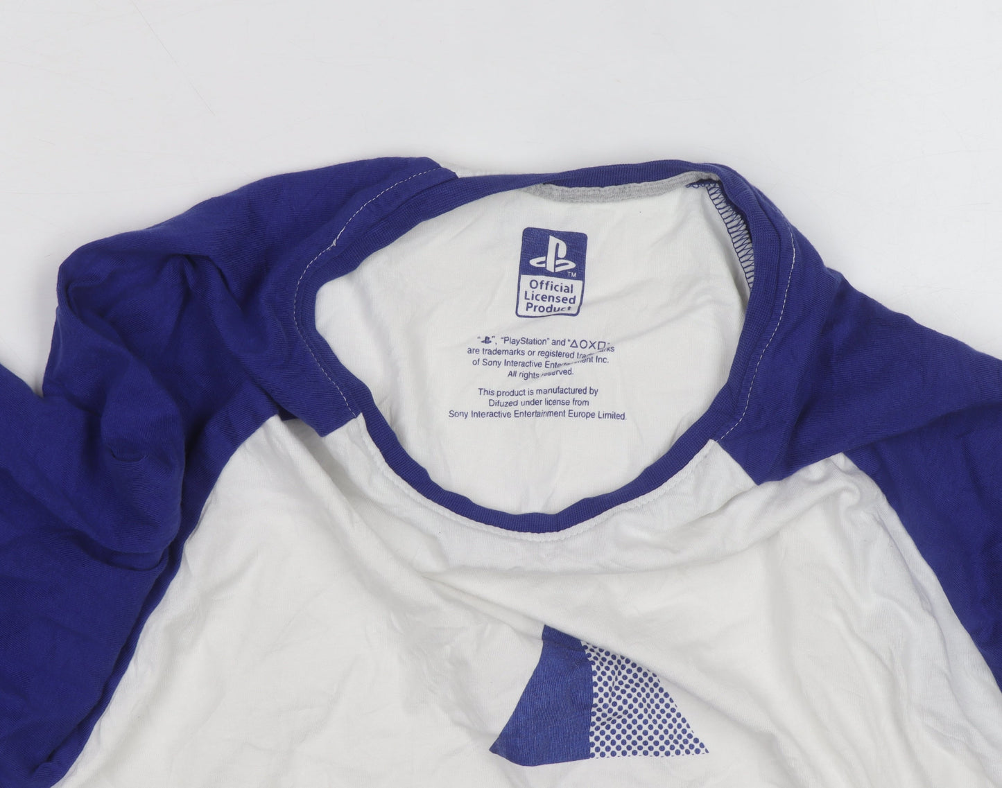 PlayStation Men’s Blue White Long Sleeve Graphic Cotton Top Size M