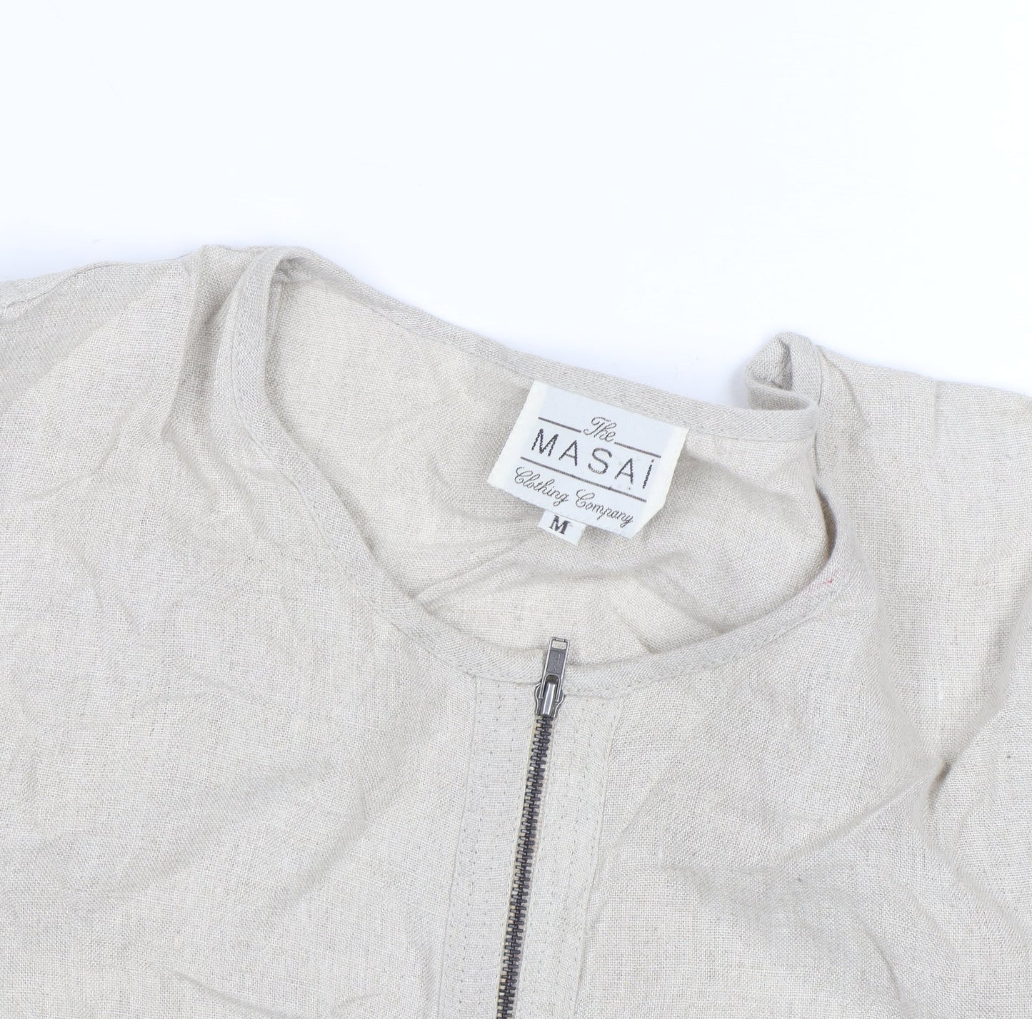 Masai Women Beige Linen Zip Blouse Size M Lightweight Casual Top