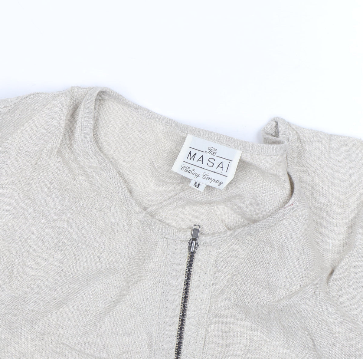 Masai Women Beige Linen Zip Blouse Size M Lightweight Casual Top