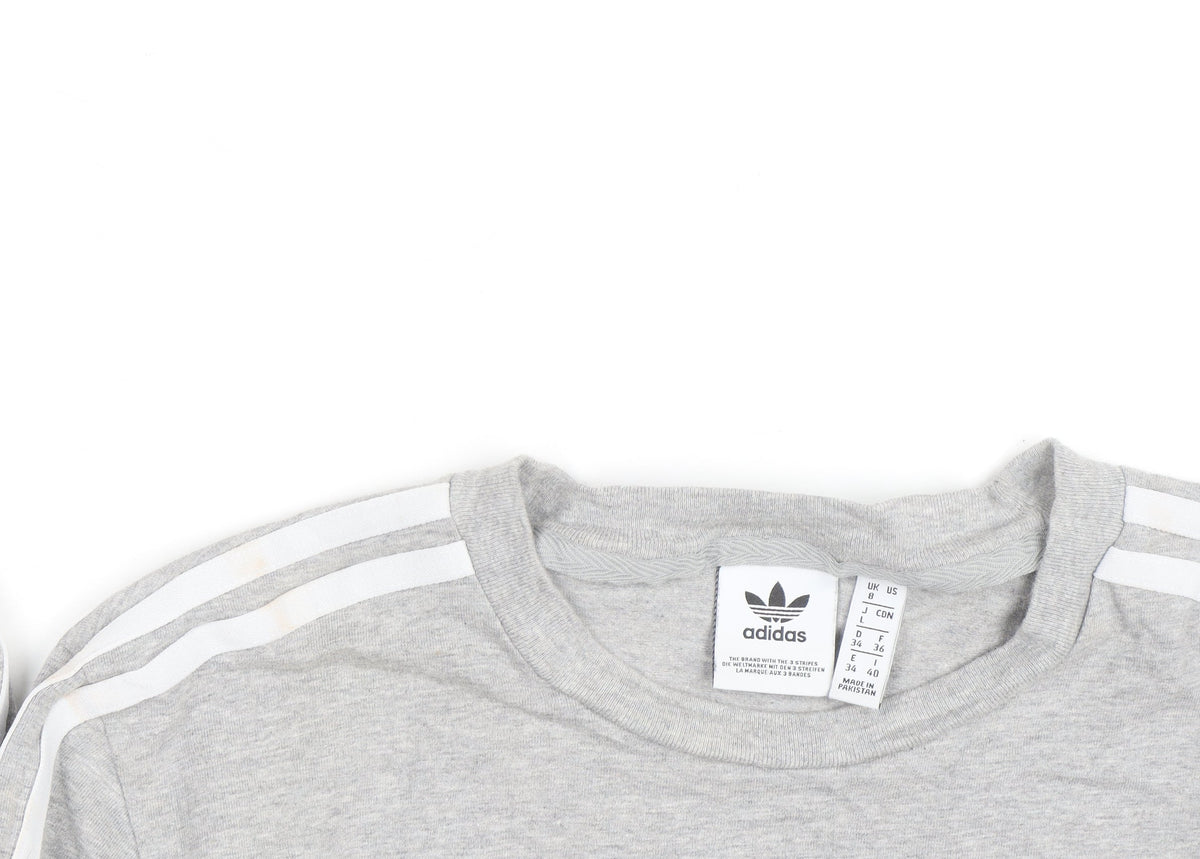 Adidas Womens Grey Long Sleeve Crew Neck T-Shirt Size 8