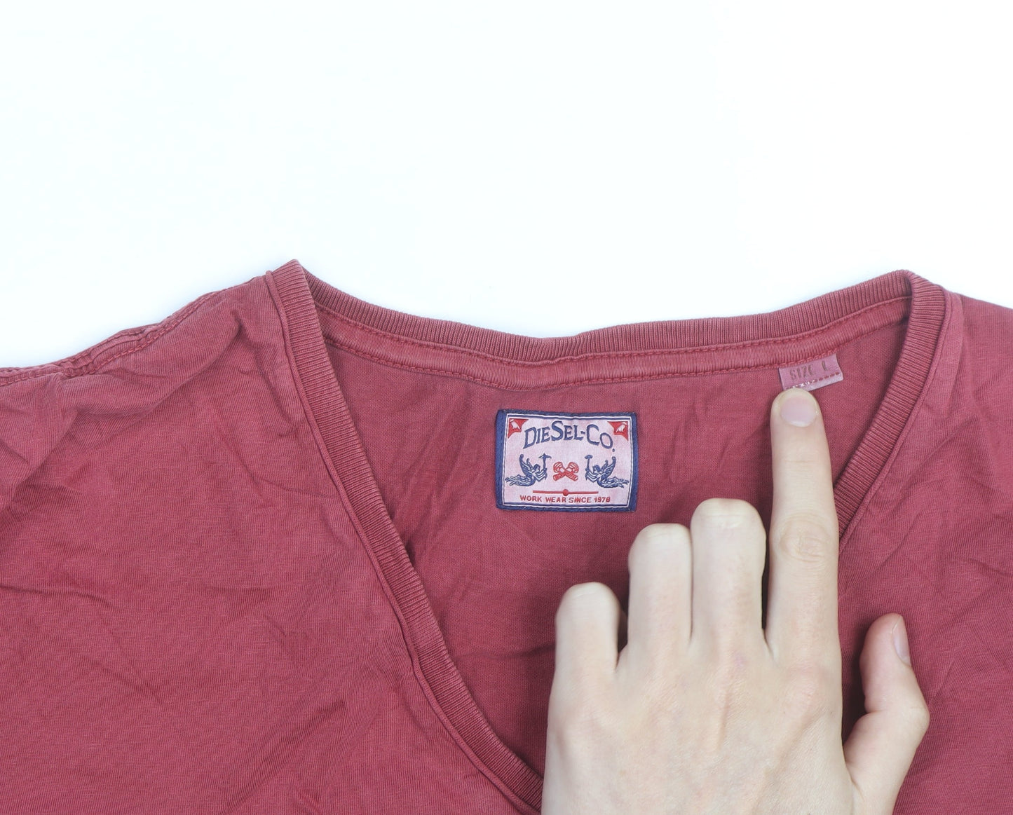 Diesel Women Red V-Neck Cotton Basic T-Shirt Size L