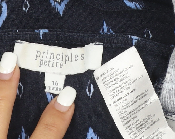 Principles Petite Women's Blue Geometric Cotton Short Sleeve T-Shirt Size 16