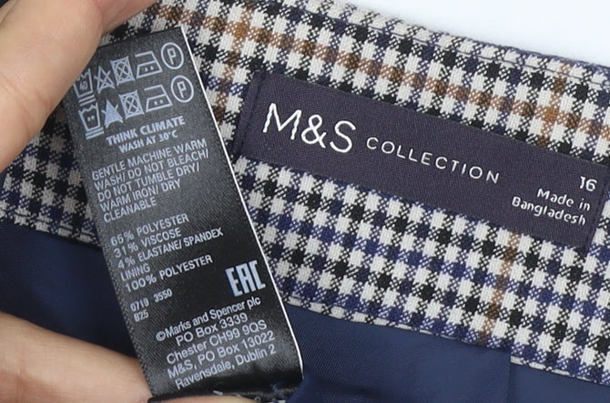 Marks and Spencer Women's Blue Check Pencil Skirt Size 16 Lined Workwear