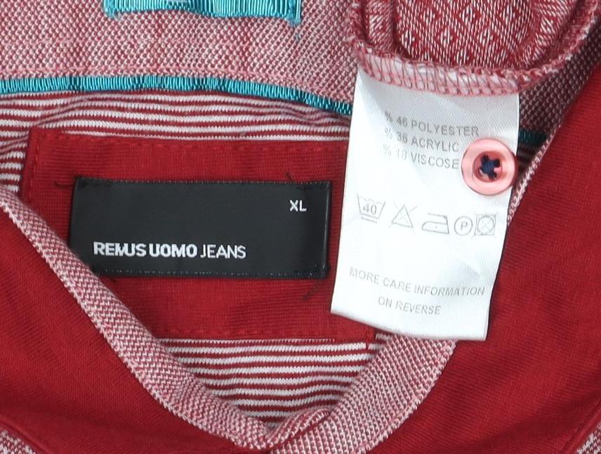 Remus Uomo Jeans Mens Red Geometric Pattern Polo Shirt XL