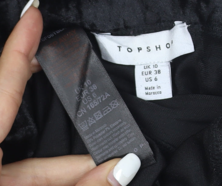 Topshop Women’s Black Velvet Flared Trousers Size 10