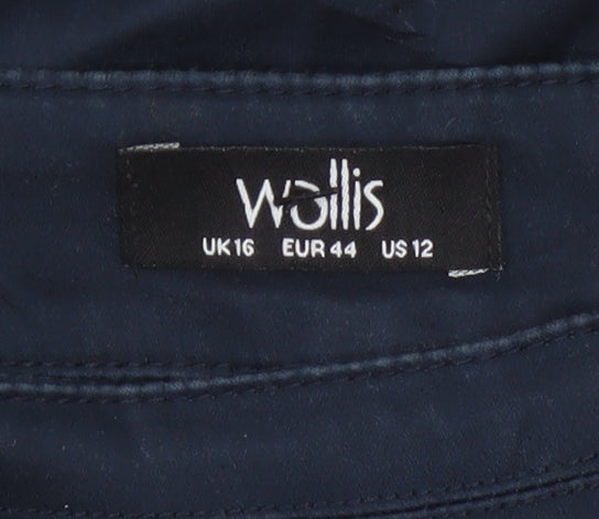 Wallis Womens Navy Blue Slim Trousers UK 16 Cotton Blend