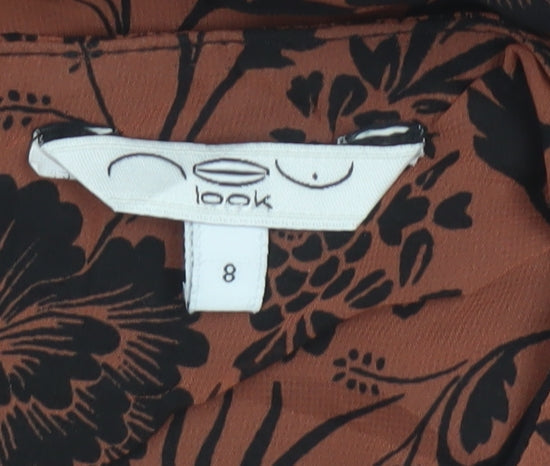 New Look Women Brown Floral A-Line Sleeveless Short Dress Size 8