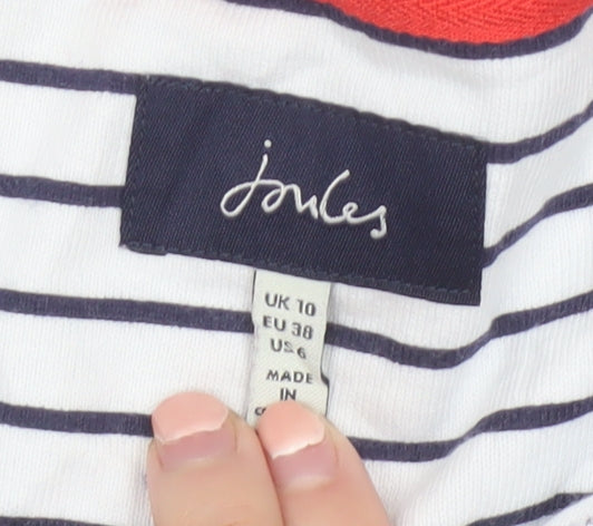 Joules Women's White Striped Long Sleeve Dog Cotton T-Shirt UK 10
